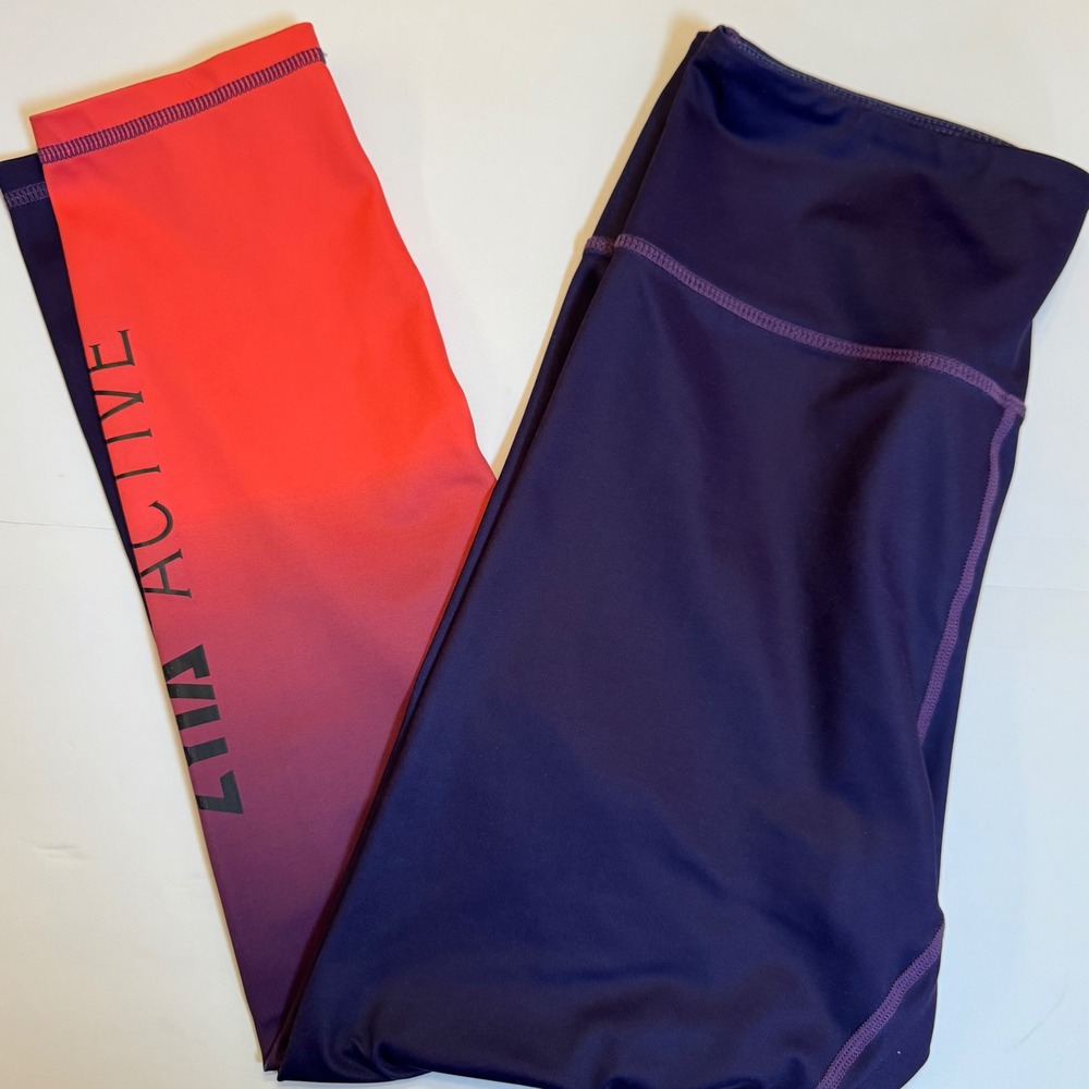 Zyia Active Purple Red Ombre Graphic High‎ Rise Leggings Size 14-16 Light Tight